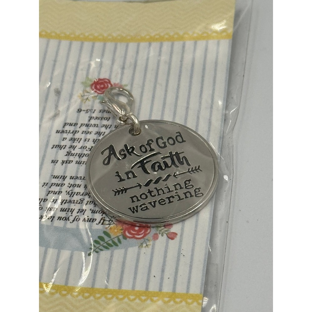 Ask of God in Faith‎ Nothing Wavering Religious Silver Tone Round Charm Pendant